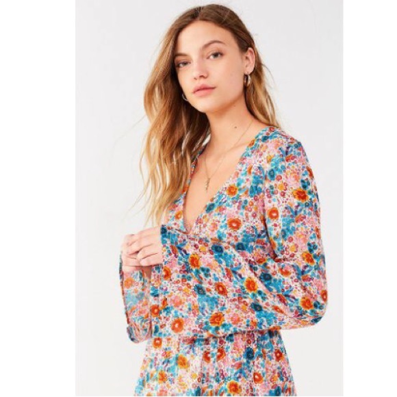 NWT Urban Outfitters Floral Smocked Mini Dress - Picture 3 of 7
